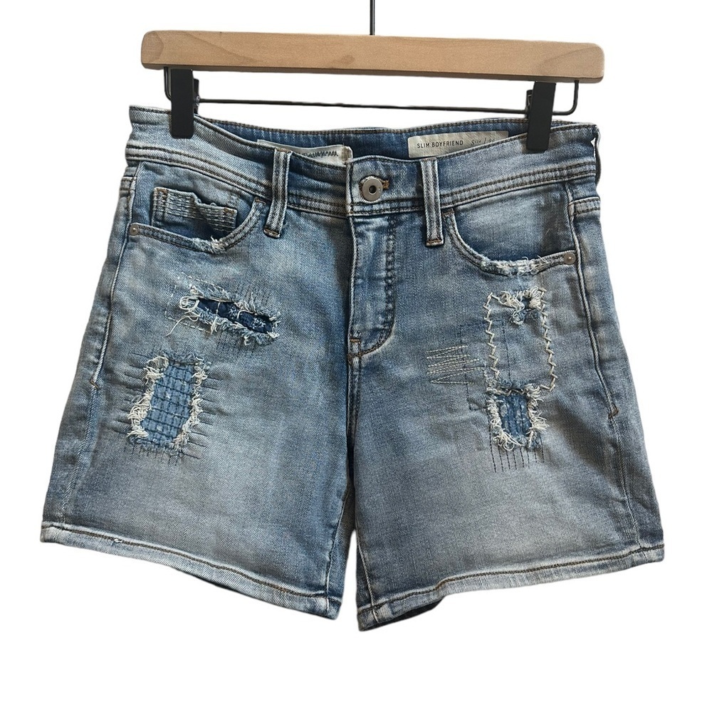 Anthropologie PILCRO Slim Boyfriend Cut Patchwork Denim Jean Shorts Sz 26 Boho